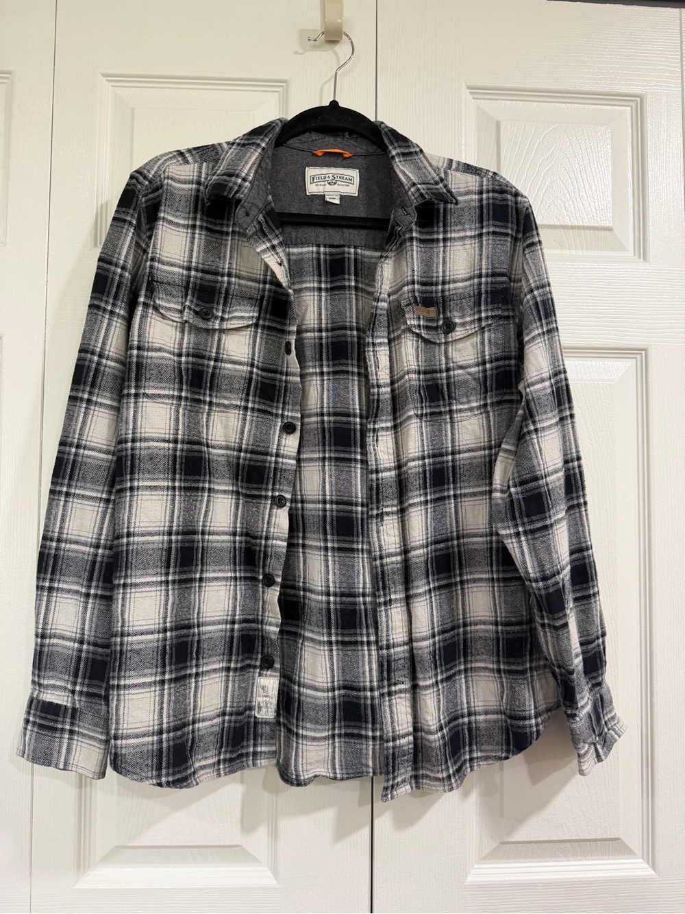Field & Stream Black and White Label Shirt with Orange Hanger Loop